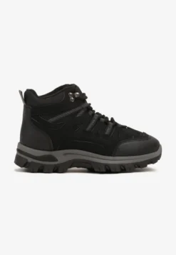 Czarne Buty Trekkingowe Traperki Vices ze Sznurowaną Cholewką Afellie