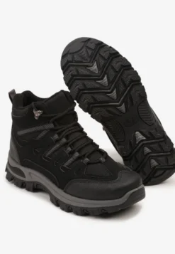 Czarne Buty Trekkingowe Traperki Vices ze Sznurowaną Cholewką Afellie