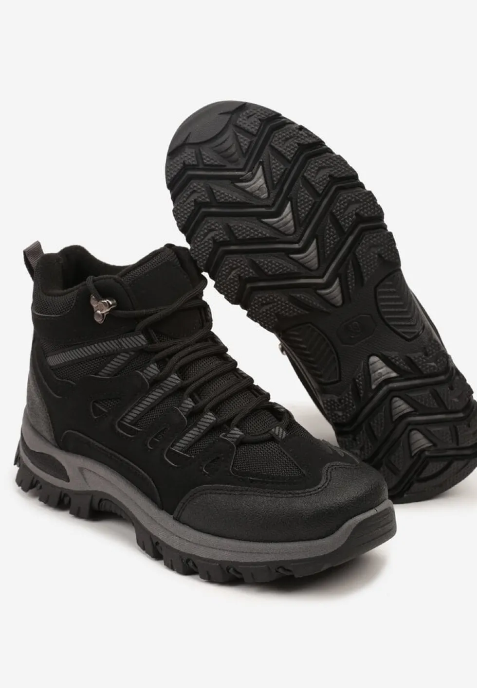 Czarne Buty Trekkingowe Traperki Vices ze Sznurowaną Cholewką Afellie