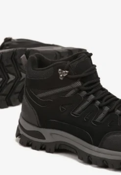 Czarne Buty Trekkingowe Traperki Vices ze Sznurowaną Cholewką Afellie