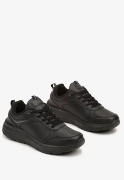 Czarne Casualowe Buty Sportowe Sneakersy na Płaskiej Tłoczonej Podeszwie Velanitta