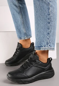 Czarne Casualowe Buty Sportowe Sneakersy na Płaskiej Tłoczonej Podeszwie Velanitta