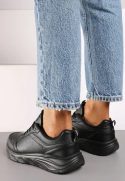 Czarne Casualowe Buty Sportowe Sneakersy na Płaskiej Tłoczonej Podeszwie Velanitta