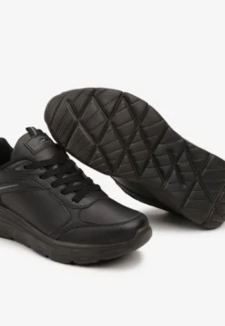 Czarne Casualowe Buty Sportowe Sneakersy na Płaskiej Tłoczonej Podeszwie Velanitta