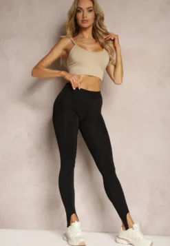 Czarne Casualowe Legginsy High Waist Zakończone Antypoślizgową Gumką Zakładaną na Piętę Elanielle