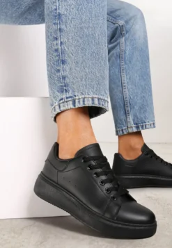 Czarne Casualowe Sneakersy na Platformie ze Sznurowaniem Tialorae