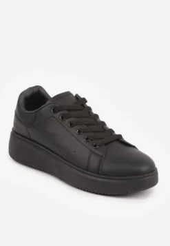 Czarne Casualowe Sneakersy na Platformie ze Sznurowaniem Tialorae