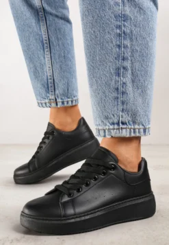 Czarne Casualowe Sneakersy na Platformie ze Sznurowaniem Tialorae