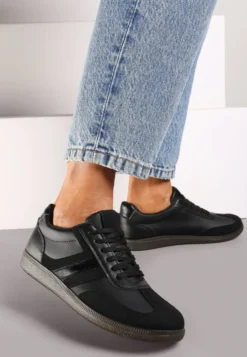 Czarne Casualowe Sneakersy z Geometrycznymi Wzorami i Kontrastowymi Przeszyciami Riandrea