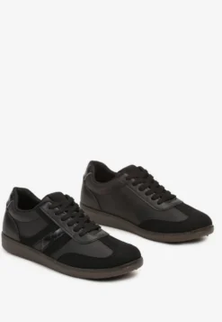 Czarne Casualowe Sneakersy z Geometrycznymi Wzorami i Kontrastowymi Przeszyciami Riandrea