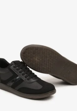 Czarne Casualowe Sneakersy z Geometrycznymi Wzorami i Kontrastowymi Przeszyciami Riandrea