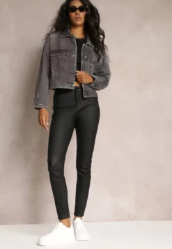 Czarne Casualowe Spodnie Skinny o Modelującym Fasonie Elovi