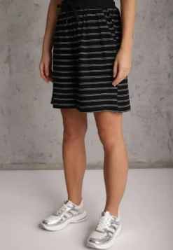 Czarne Casualowe Szorty High Waist w Prążki z Bawełnianej Tkaniny Lennliss