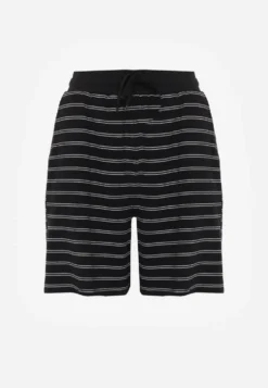Czarne Casualowe Szorty High Waist w Prążki z Bawełnianej Tkaniny Lennliss