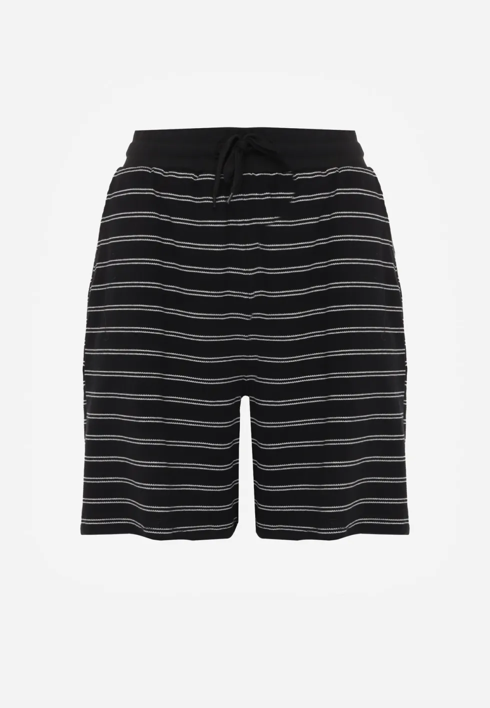 Czarne Casualowe Szorty High Waist w Prążki z Bawełnianej Tkaniny Lennliss