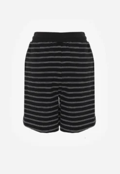 Czarne Casualowe Szorty High Waist w Prążki z Bawełnianej Tkaniny Lennliss