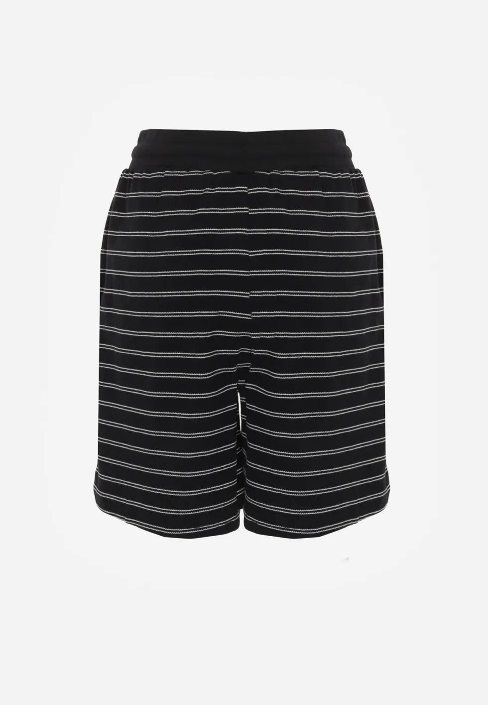Czarne Casualowe Szorty High Waist w Prążki z Bawełnianej Tkaniny Lennliss