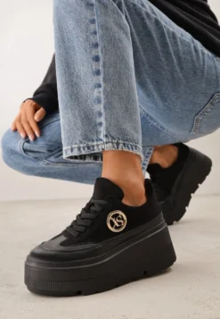 Czarne Chunky Sneakersy Vices na Platformie z Okrągłym Detalem Sedvira