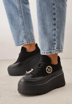 Czarne Chunky Sneakersy Vices na Platformie z Okrągłym Detalem Sedvira