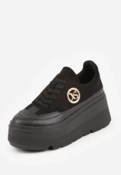 Czarne Chunky Sneakersy Vices na Platformie z Okrągłym Detalem Sedvira