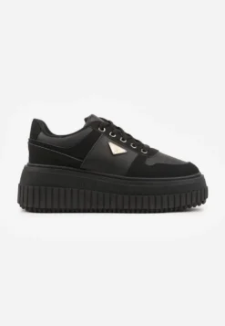 Czarne Chunky Sneakersy z Trójkątną Aplikacją VICES na Platformie Cezaline