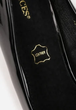 Czarne Czółenka Lakierowane na Słupku z Wkładką ze Skóry Naturalnej Naorine