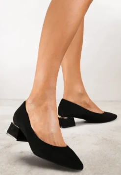 Czarne Czółenka na Słupku z Wkładką ze Skóry Naturalnej i Szpiczastym Noskiem Tialani