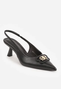 Czarne Czółenka Sandały Vices na Kaczuszce Typu Slingback Ozdobione Metaliczną Aplikacją Lilarunea