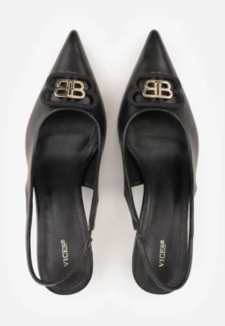 Czarne Czółenka Sandały Vices na Kaczuszce Typu Slingback Ozdobione Metaliczną Aplikacją Lilarunea