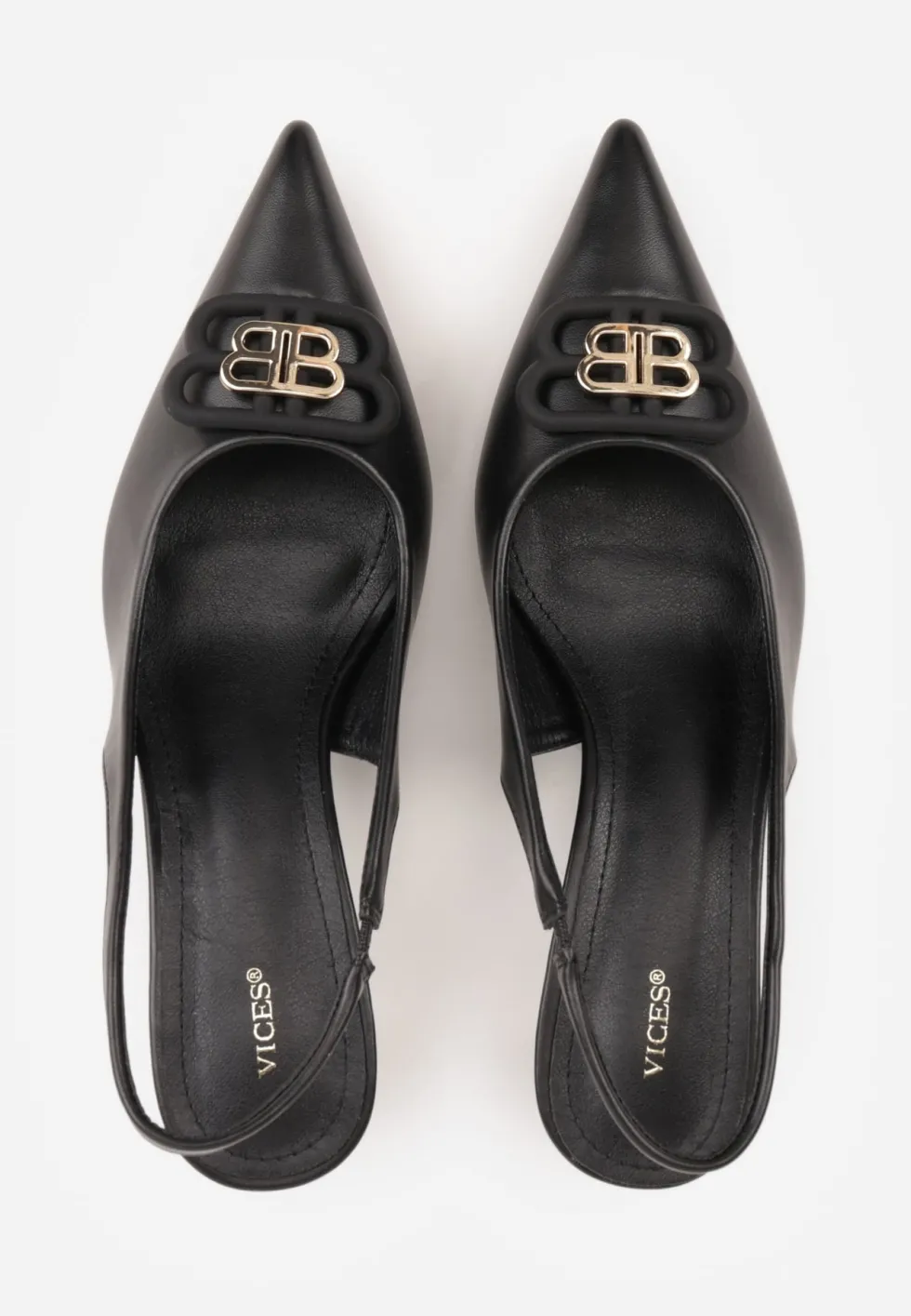 Czarne Czółenka Sandały Vices na Kaczuszce Typu Slingback Ozdobione Metaliczną Aplikacją Lilarunea