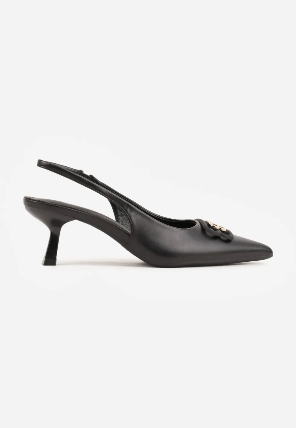 Czarne Czółenka Sandały Vices na Kaczuszce Typu Slingback Ozdobione Metaliczną Aplikacją Lilarunea