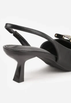 Czarne Czółenka Sandały Vices na Kaczuszce Slingback z Kokardą i Nitami Fennadia