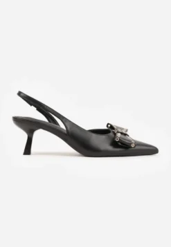 Czarne Czółenka Sandały Vices na Kaczuszce Slingback z Kokardą i Nitami Fennadia