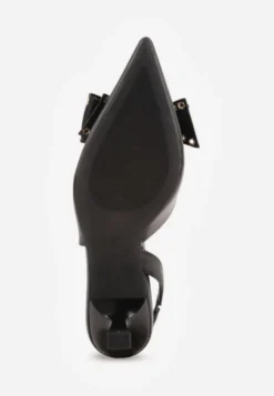 Czarne Czółenka Sandały Vices na Kaczuszce Slingback z Kokardą i Nitami Fennadia
