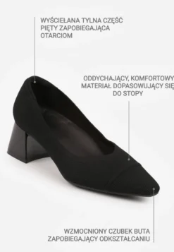 Czarne Czółenka VICES na Niskim Obcasie z Elastycznej Dzianiny z Amortyzującą Wkładką Zaehira