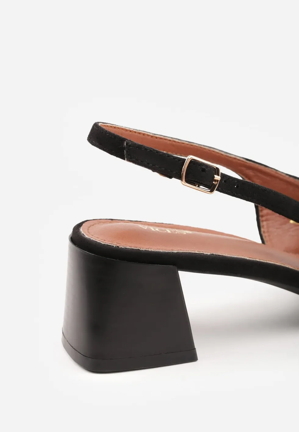 Czarne Czółenka VICES Slingback na Geometrycznym Słupku Messeleia
