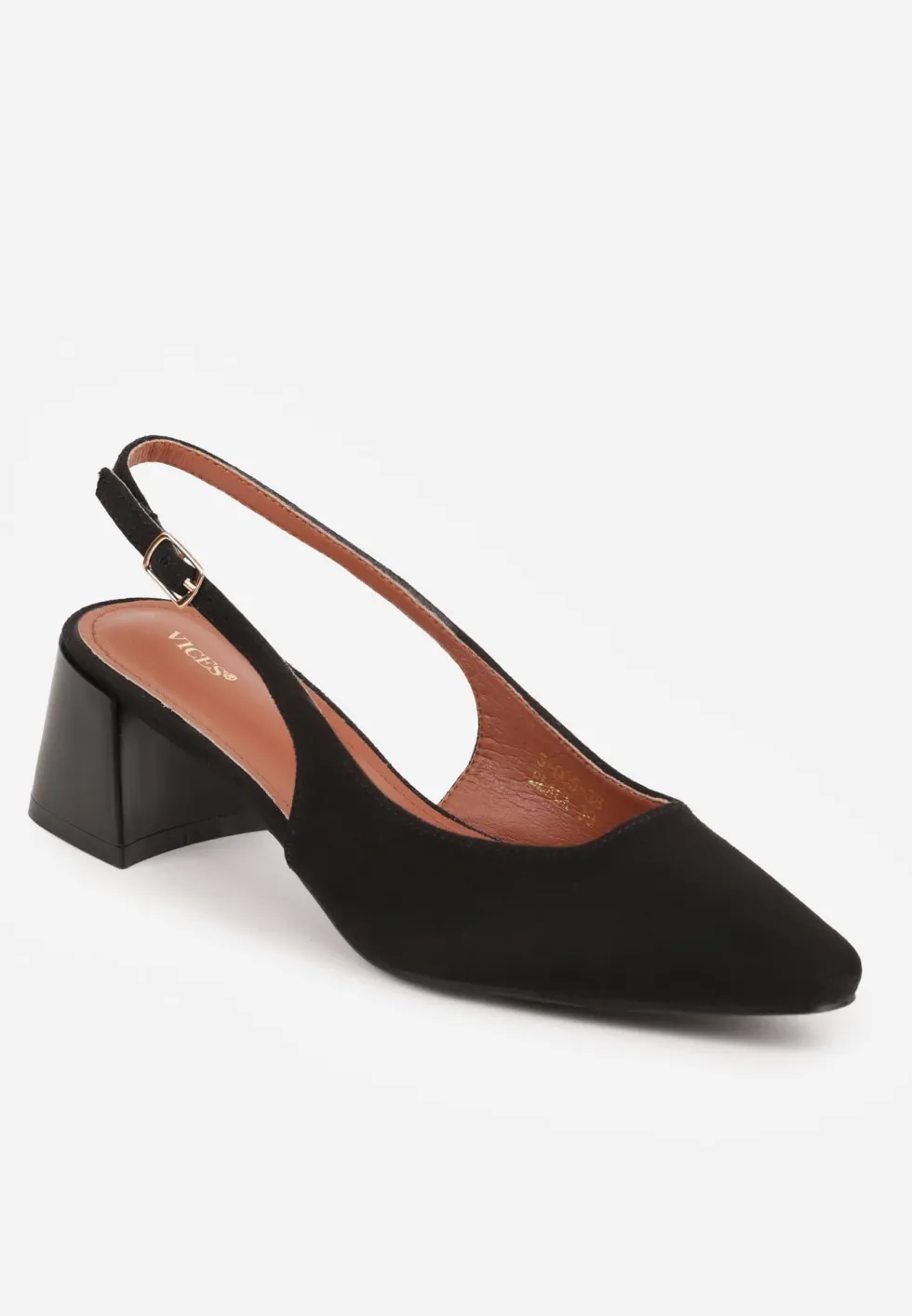 Czarne Czółenka VICES Slingback na Geometrycznym Słupku Messeleia