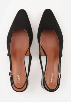 Czarne Czółenka VICES Slingback na Geometrycznym Słupku Messeleia