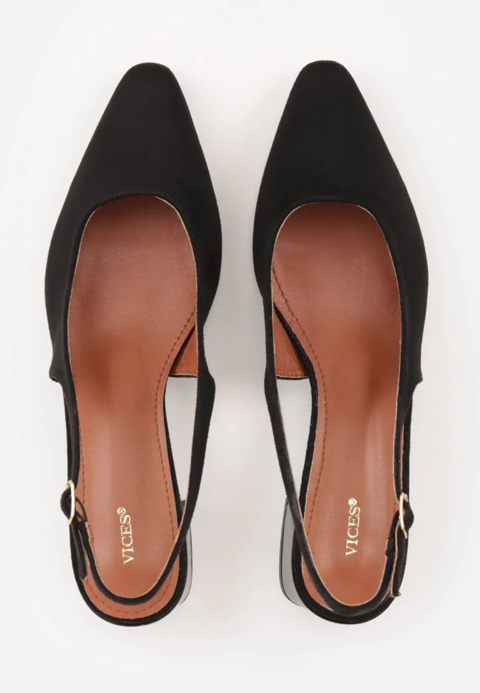 Czarne Czółenka VICES Slingback na Geometrycznym Słupku Messeleia