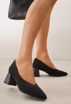 Czarne Czółenka VICES z Dzianiny na Geometrycznym Słupku z Wkładką Soft-Step Daphilane