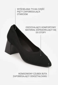 Czarne Czółenka VICES z Dzianiny na Geometrycznym Słupku z Wkładką Soft-Step Daphilane
