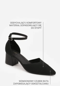 Czarne Czółenka ze Sportowej Tkaniny VICES na Słupku z Paskiem przy Kostce Loraira