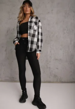 Czarne Dopasowane Spodnie High Waist z Gumką i Wiązaniem w Talii Zelpia