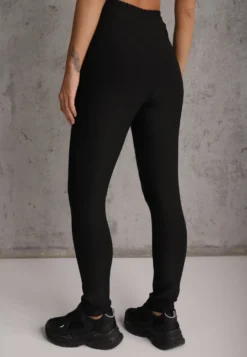 Czarne Dopasowane Spodnie High Waist z Gumką i Wiązaniem w Talii Zelpia
