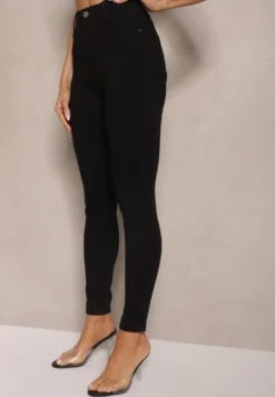 Czarne Elastyczne Jeansy o Kroju Skinny High Waist Darira