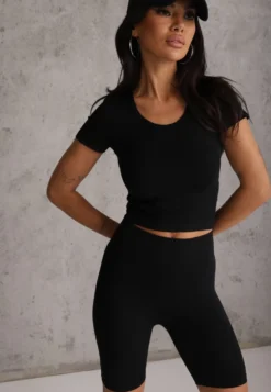 Czarne Elastyczne Szorty Biker High Waist Diovien