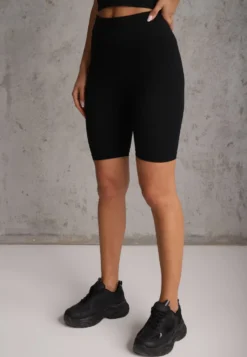 Czarne Elastyczne Szorty Biker High Waist Diovien