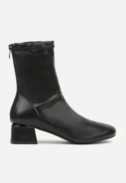 Czarne Eleganckie Botki VICES Skarpetkowe na Klocku z Metalicznym Zdobieniem Rivite