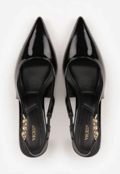 Czarne Eleganckie Szpilki Slingback VICES z Ozdobną Aplikacją przy Pasku Natera