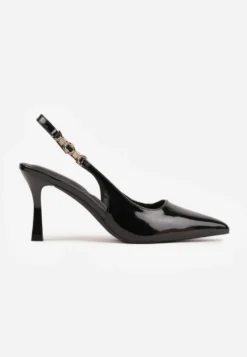 Czarne Eleganckie Szpilki Slingback VICES z Ozdobną Aplikacją przy Pasku Natera